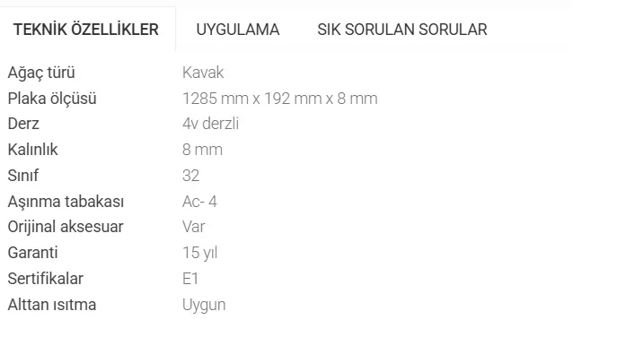 Modera teknik özellikler