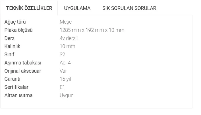 Modern Plus teknik özellikler
